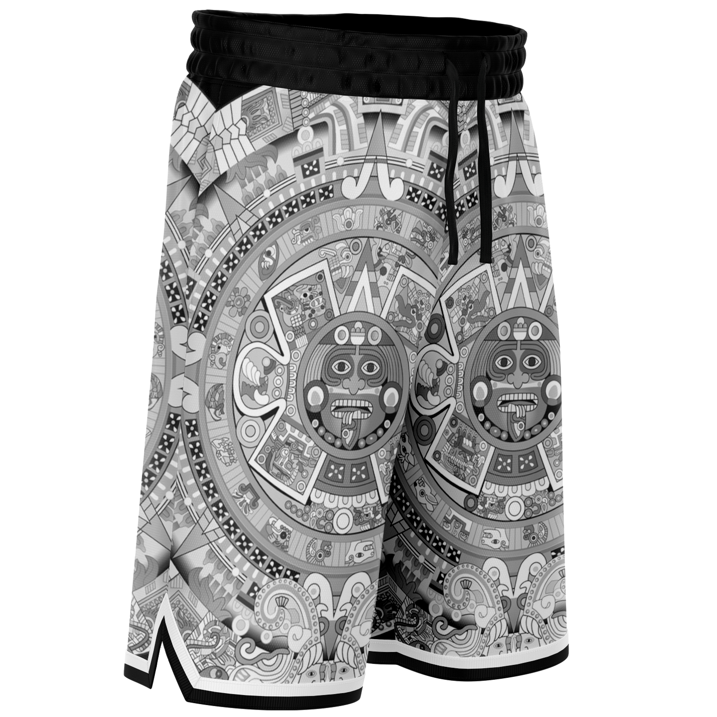 Aztec Calendar (Black & White) 2025 - Unisex Basketball Shorts