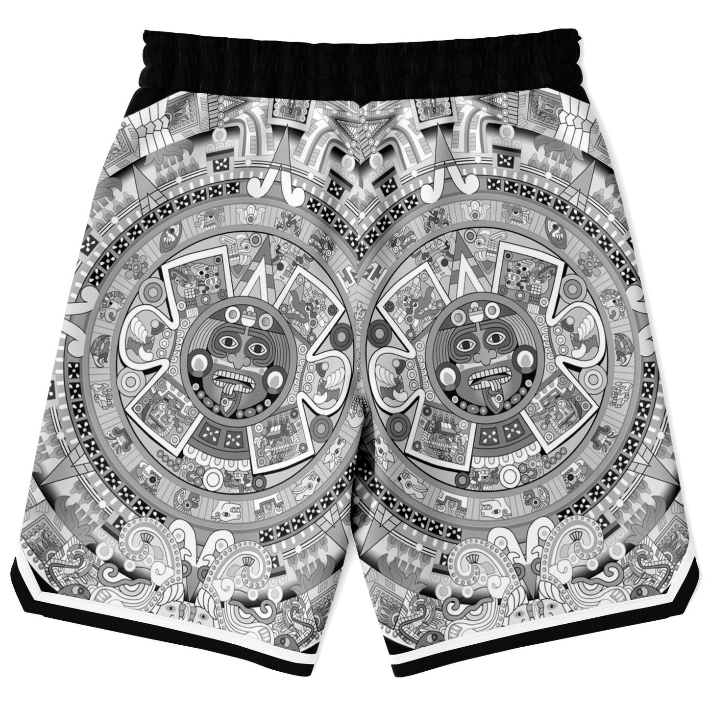 Aztec Calendar (Black & White) 2025 - Unisex Basketball Shorts