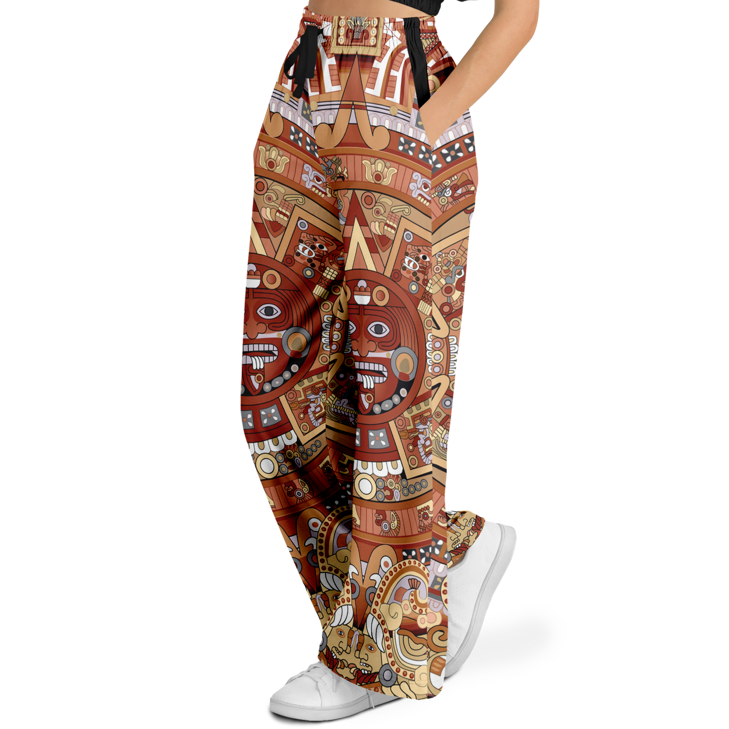 Rust & Tan Aztec Calendar - Flare Fleece Pant