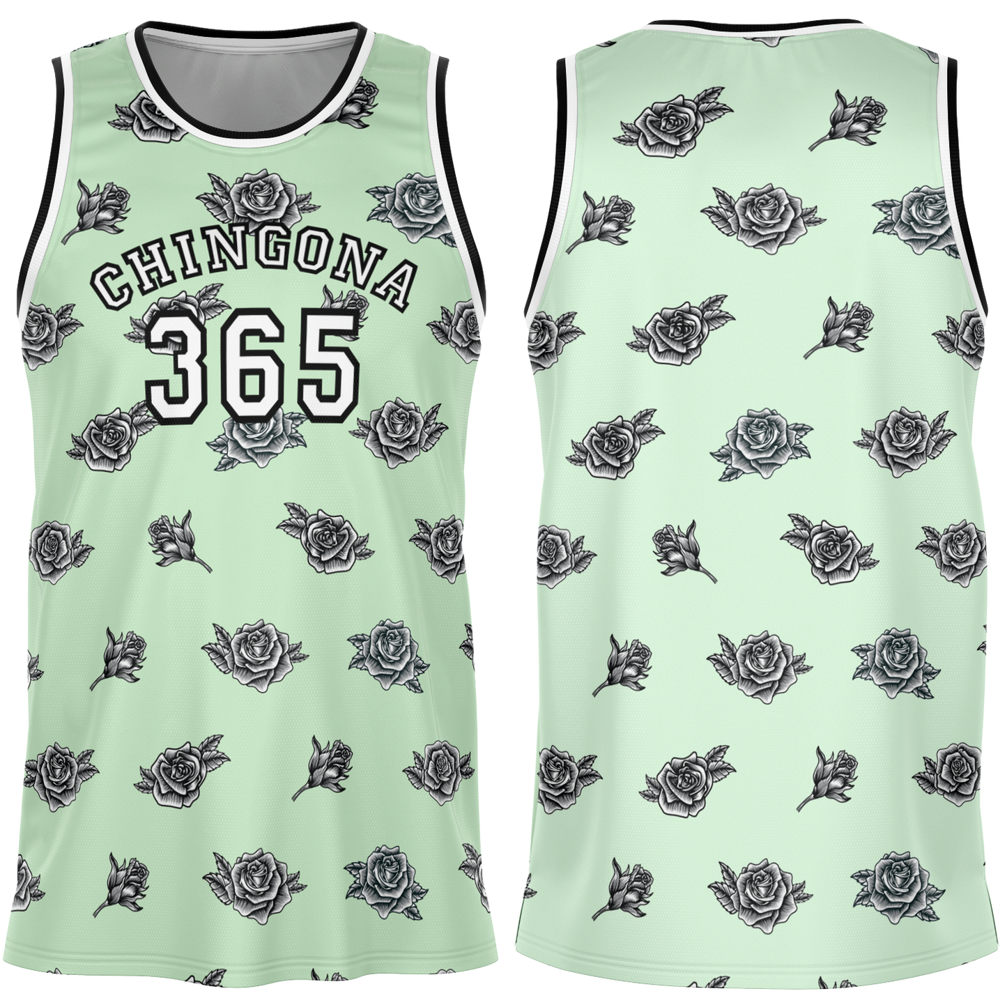 Chingona 365 with Roses - Soft Mint Basketball Jersey
