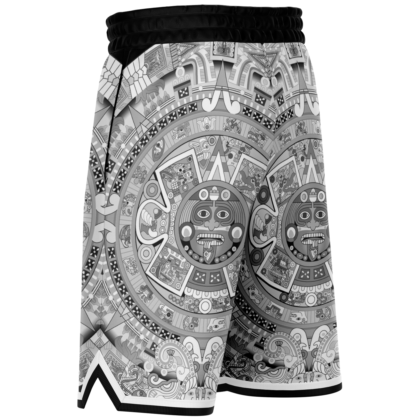 Aztec Calendar (Black & White) 2025 - Unisex Basketball Shorts