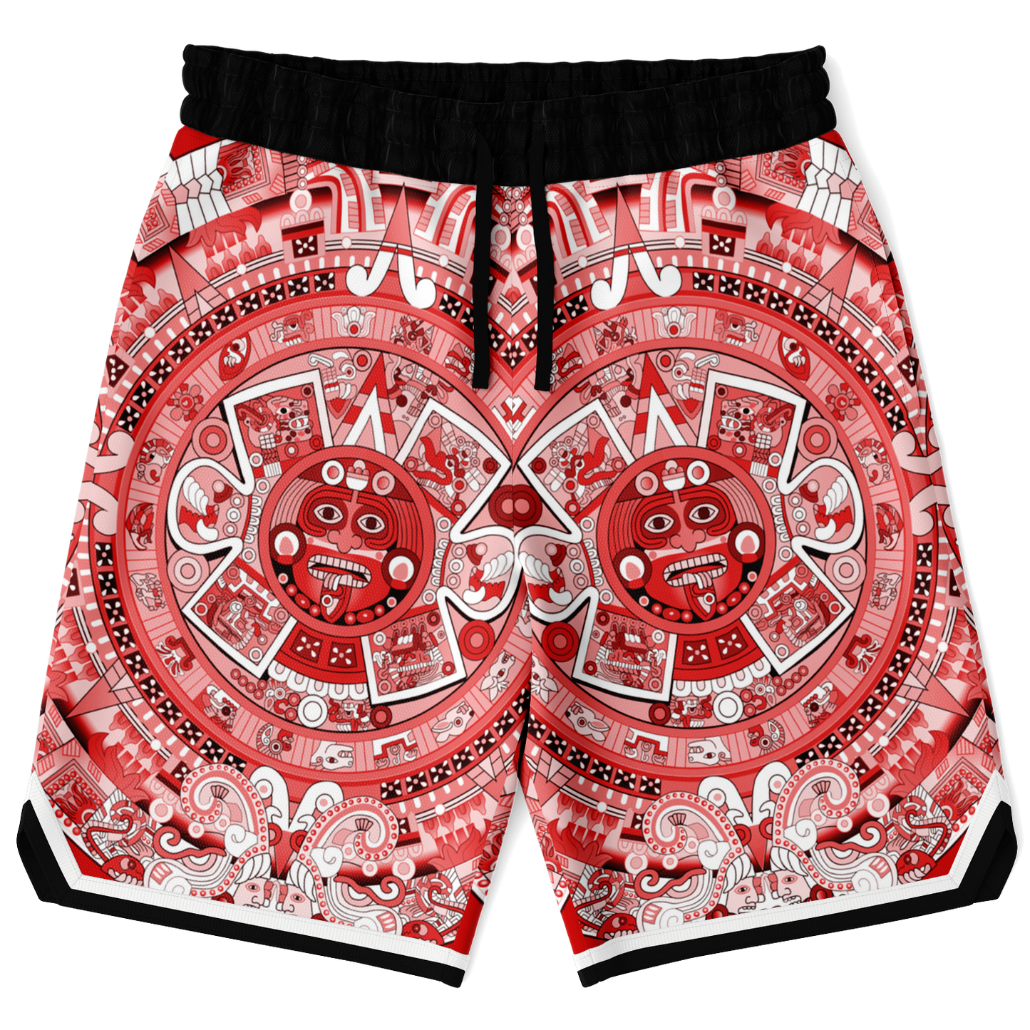 Aztec Calendar (Red & White) 2025 - Unisex Basketball Shorts
