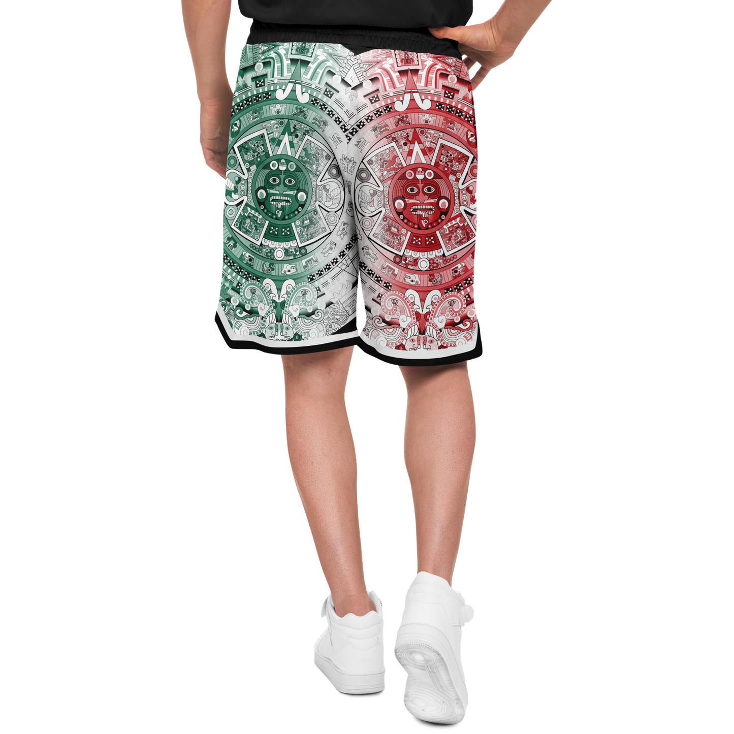 Aztec Calendar (Mexico flag colors) 2025 - Unisex Basketball Shorts