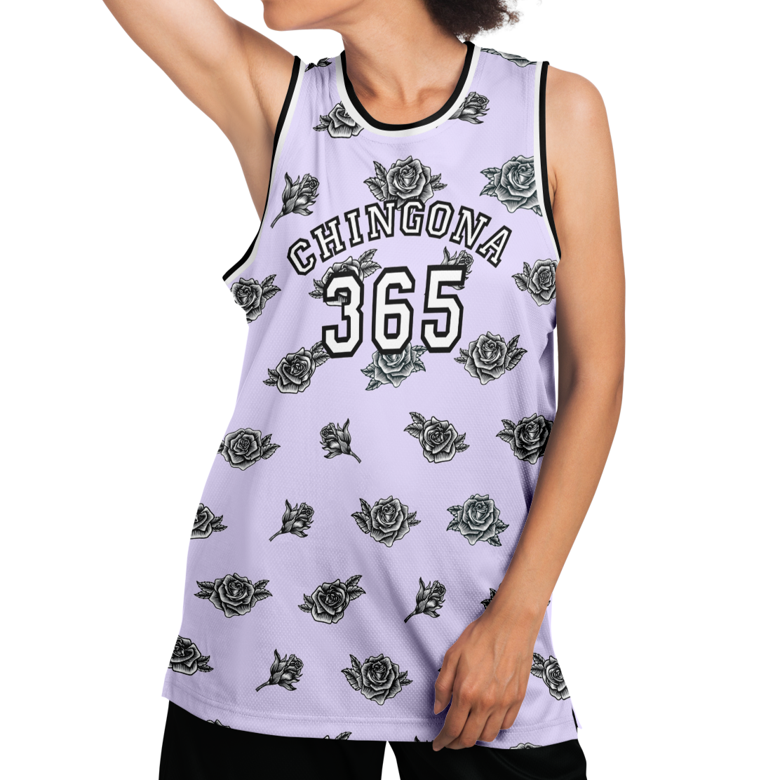 Chingona 365 with Roses - Lavender Basketball Jersey