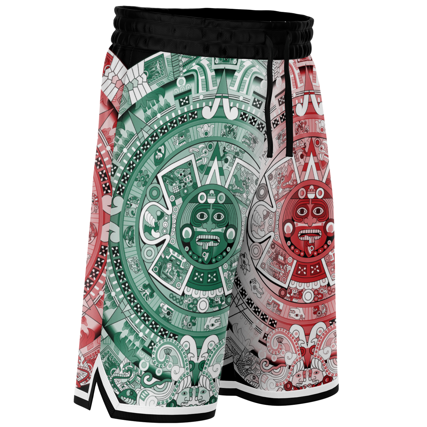 Aztec Calendar (Mexico flag colors) 2025 - Unisex Basketball Shorts