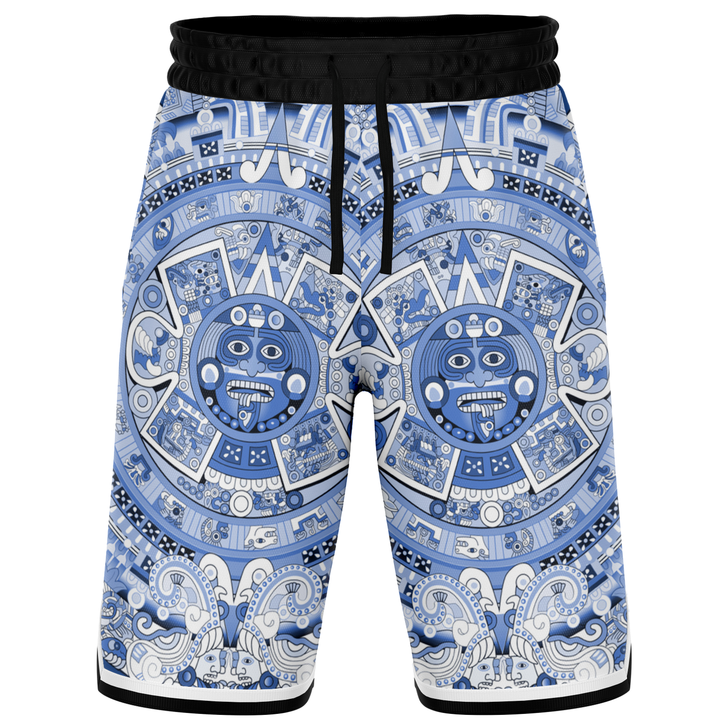 Aztec Calendar (Blue & White) 2025 - Unisex Basketball Shorts