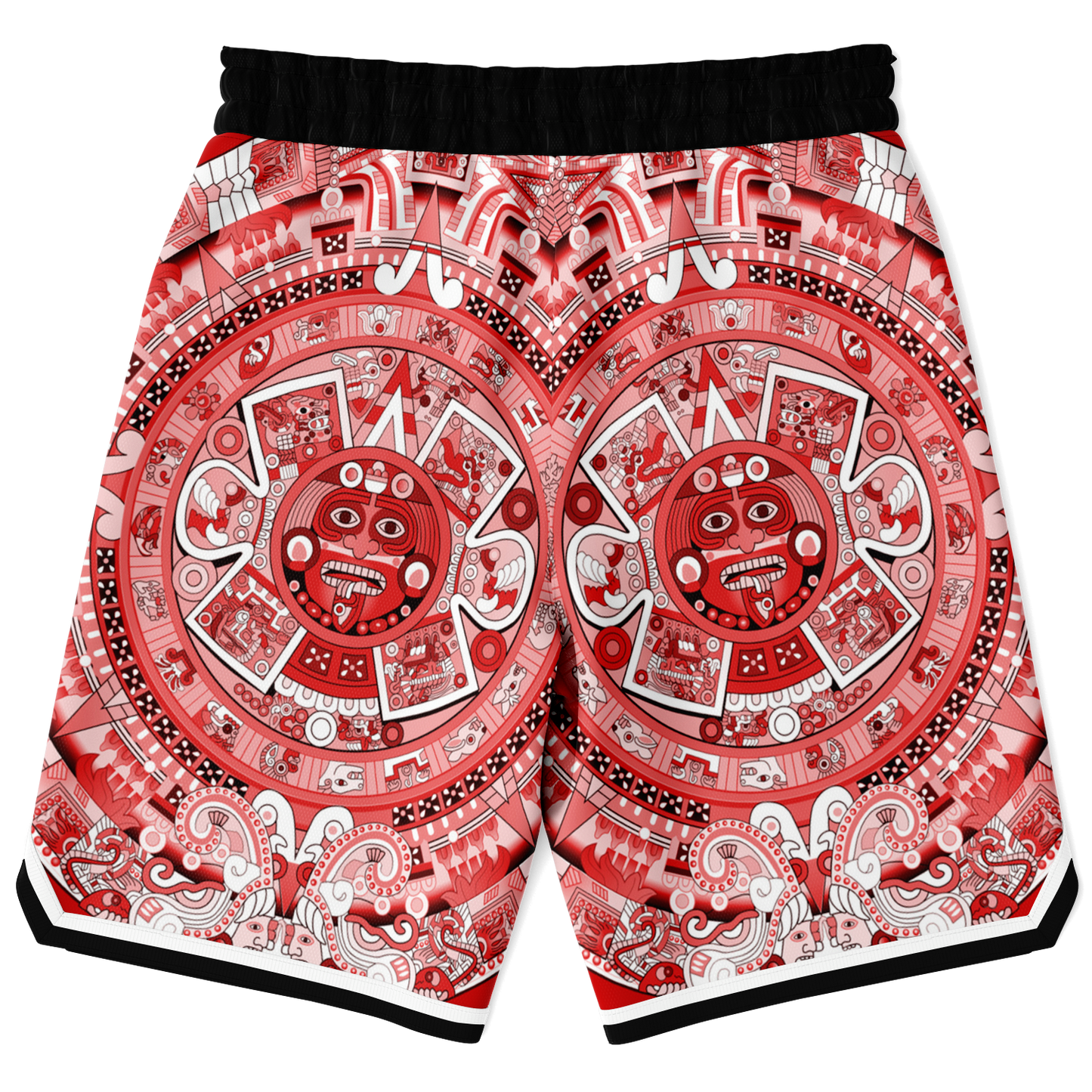 Aztec Calendar (Red & White) 2025 - Unisex Basketball Shorts