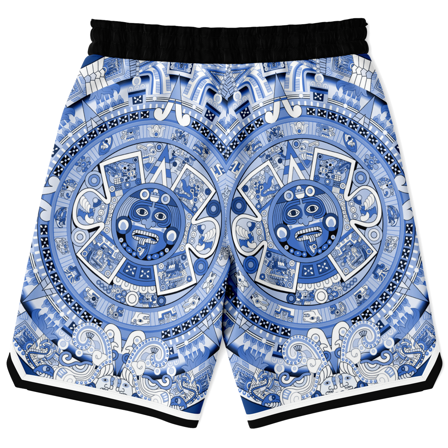 Aztec Calendar (Blue & White) 2025 - Unisex Basketball Shorts