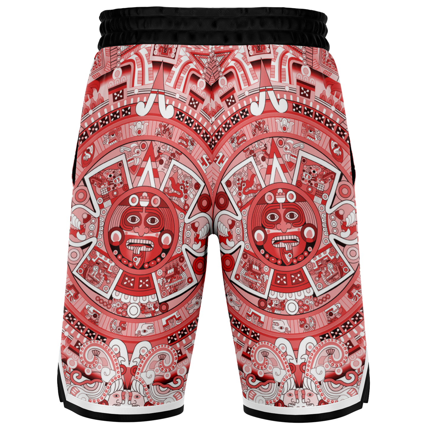 Aztec Calendar (Red & White) 2025 - Unisex Basketball Shorts
