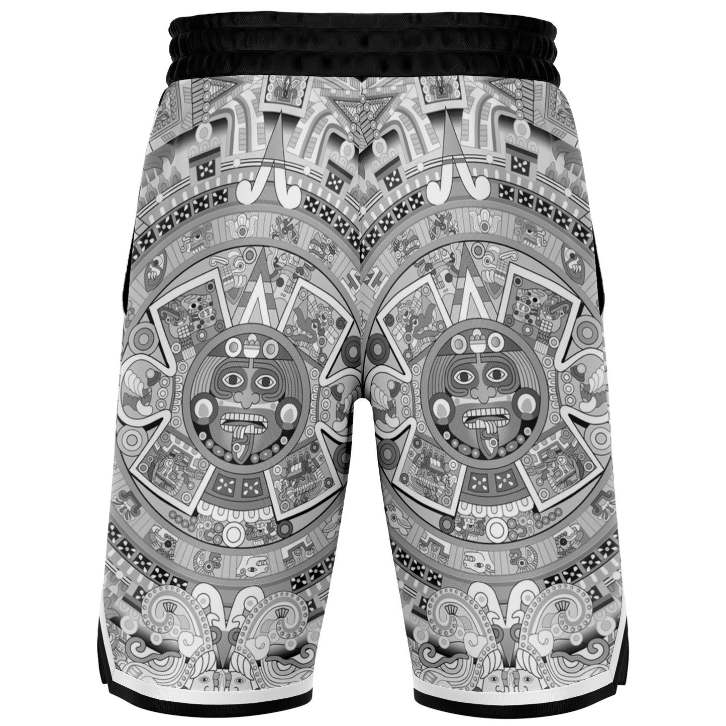 Aztec Calendar (Black & White) 2025 - Unisex Basketball Shorts
