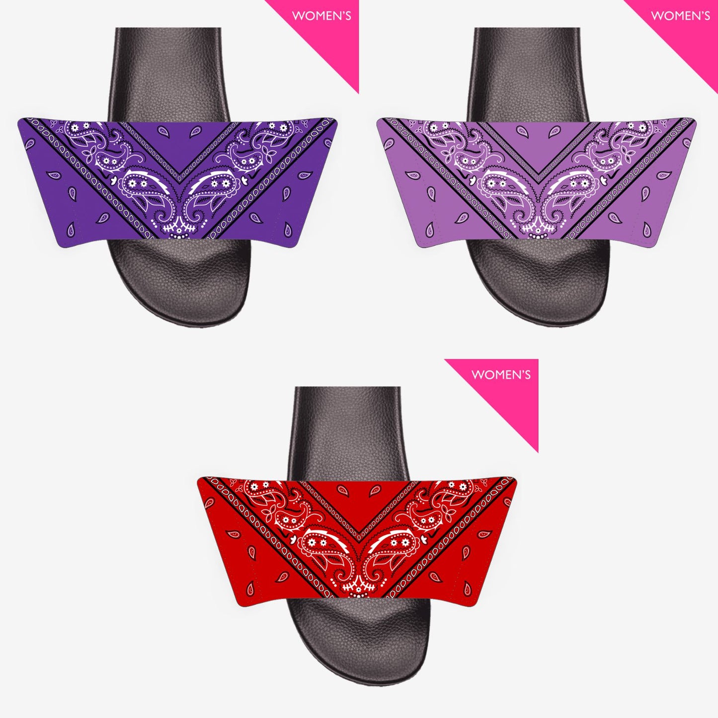 Add On Straps for Women's Slides - Bandana Designs (Choose Purple, Orchid, Red)