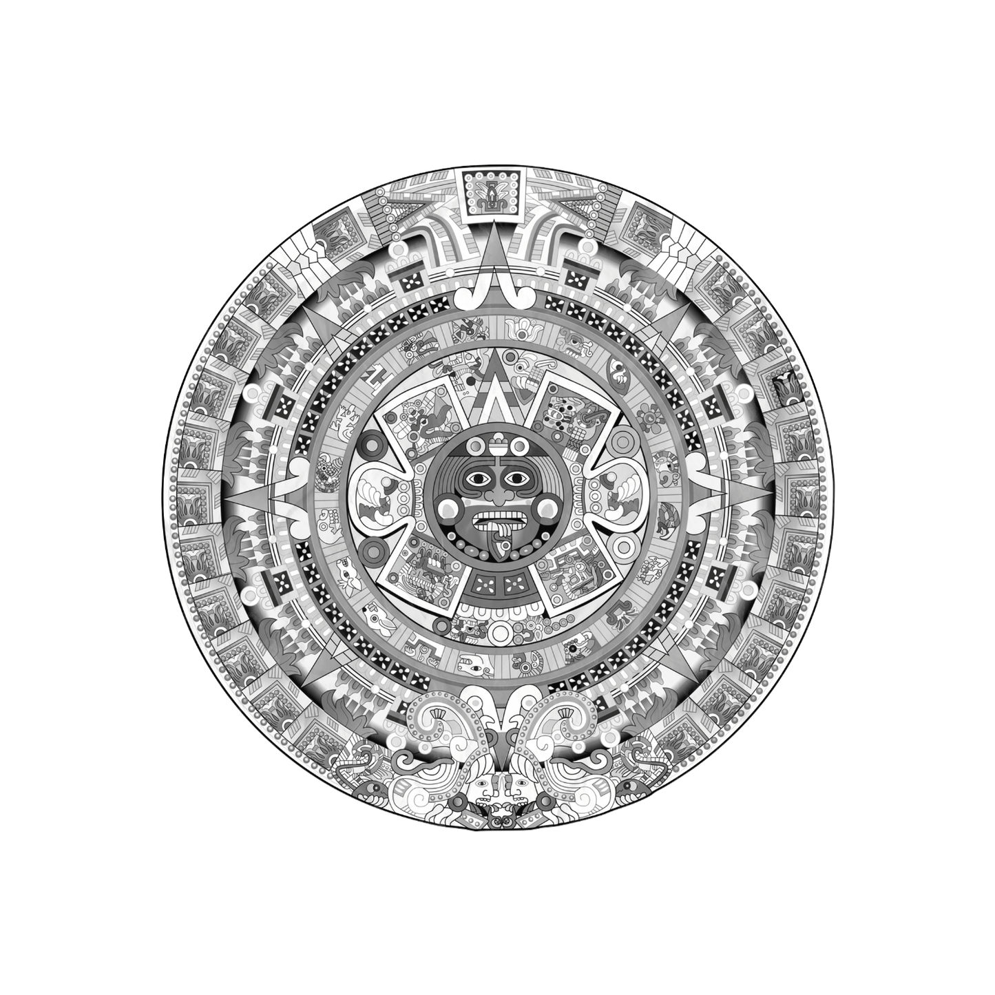 Aztec Calendar (Black & White) - Large Die Cut Beach Towel