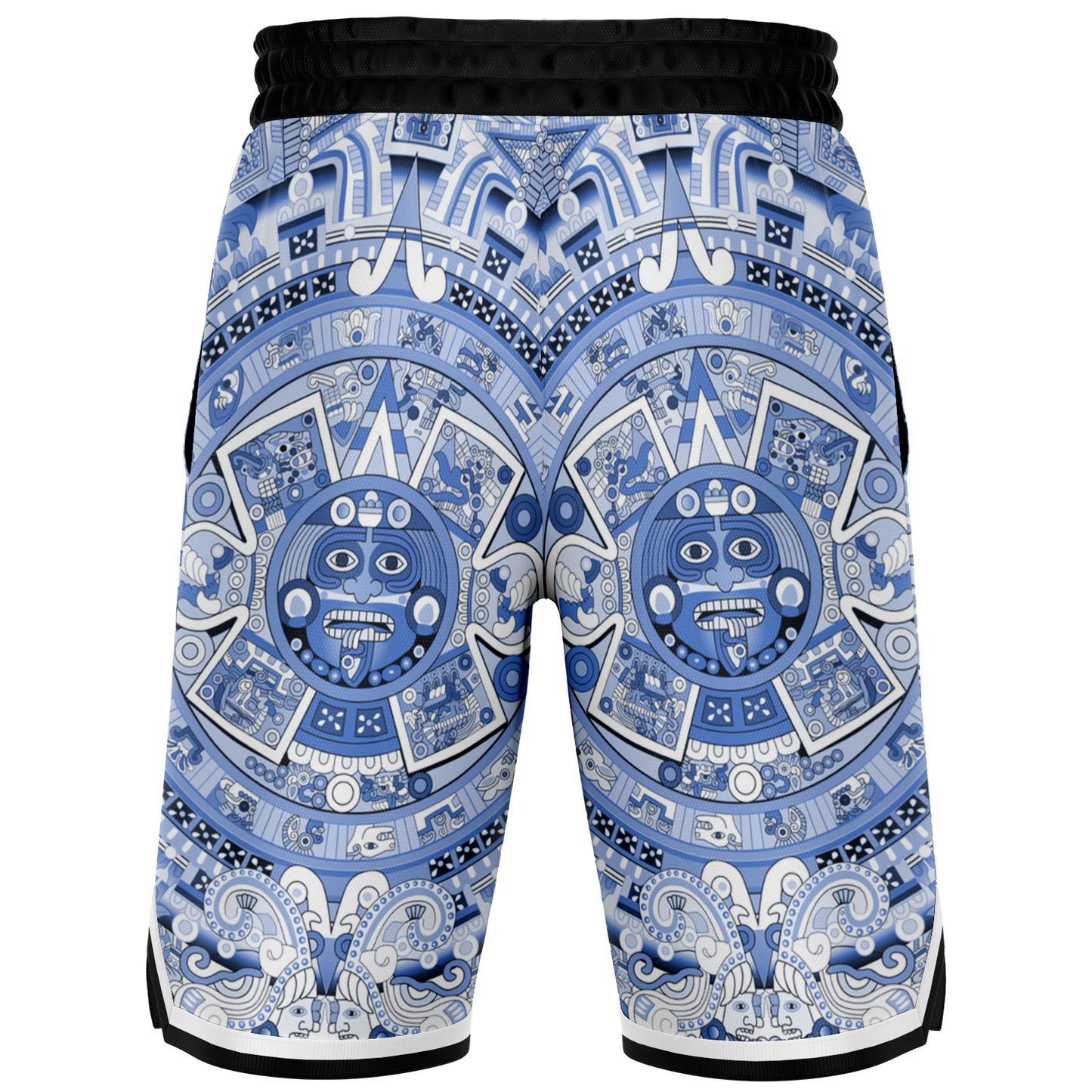 Aztec Calendar (Blue & White) 2025 - Unisex Basketball Shorts