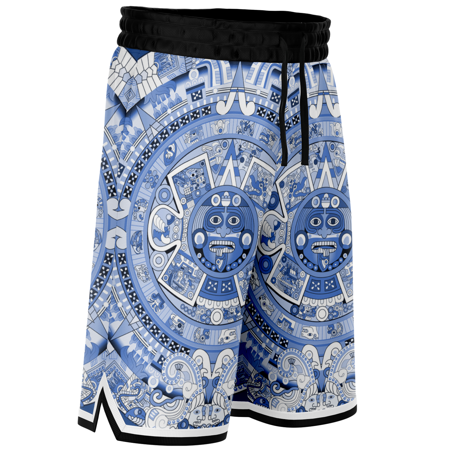 Aztec Calendar (Blue & White) 2025 - Unisex Basketball Shorts