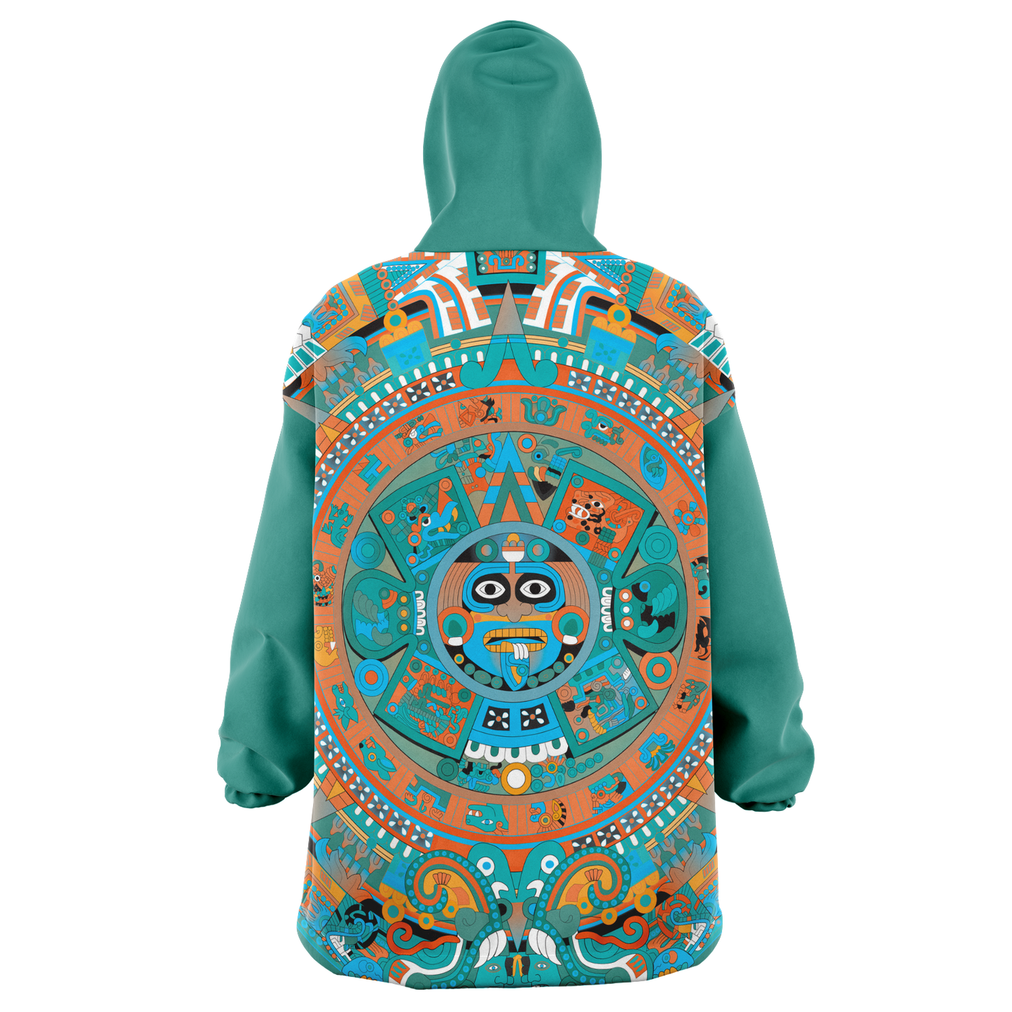 Aztec Calendar (Turquoise Jade & Orange Namor Colors) - Cobija Hoodie