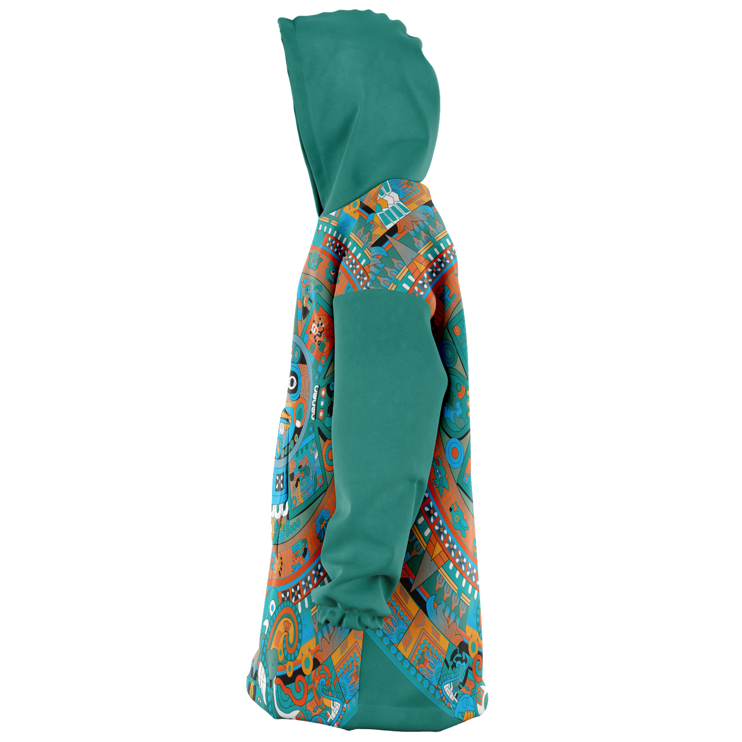Aztec Calendar (Turquoise Jade & Orange Namor Colors) - Cobija Hoodie