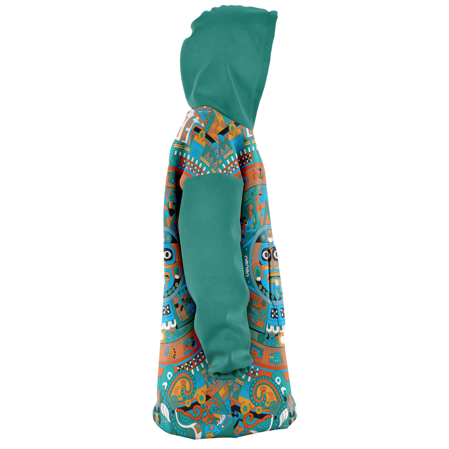 Aztec Calendar (Turquoise Jade & Orange Namor Colors) - Cobija Hoodie