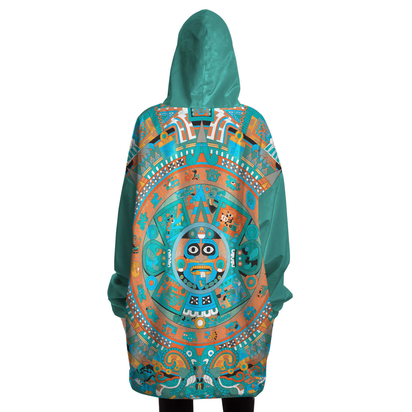 Aztec Calendar (Turquoise Jade & Orange Namor Colors) - Cobija Hoodie