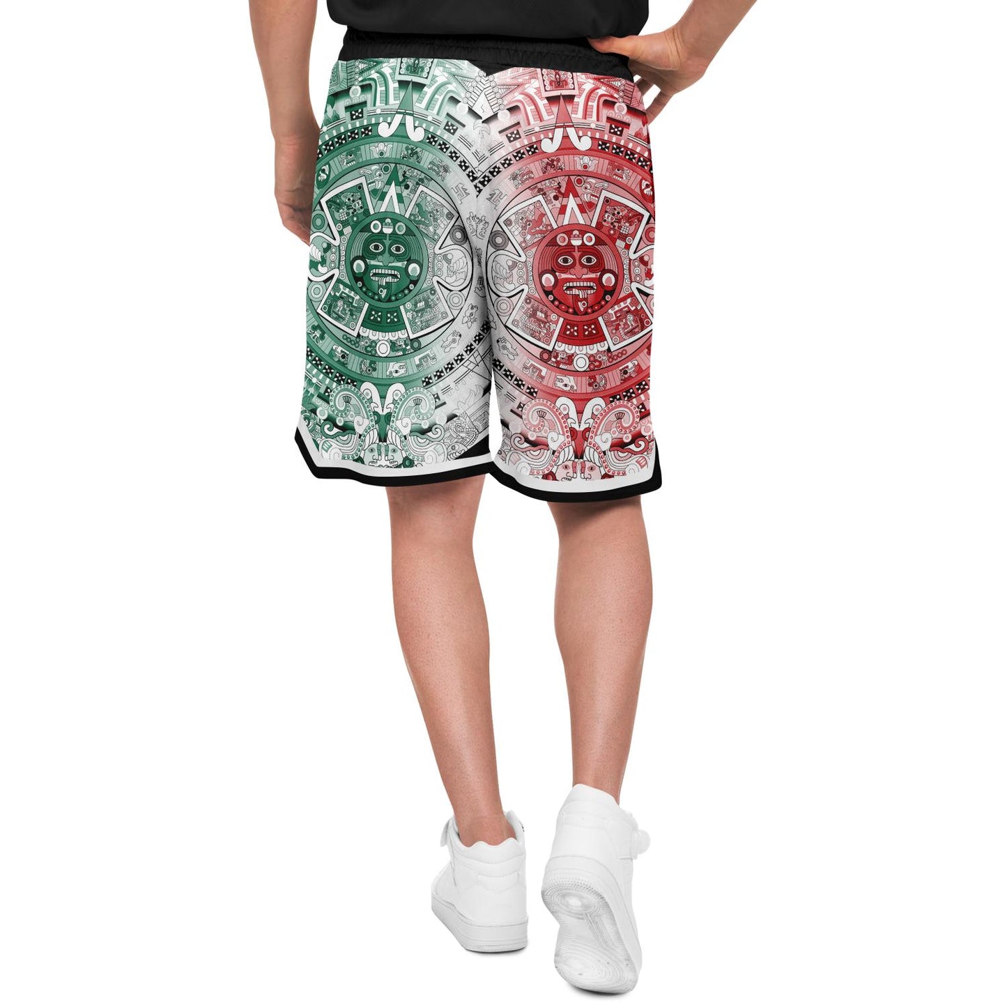 Aztec Calendar (Mexico flag colors) 2025 - Unisex Basketball Shorts