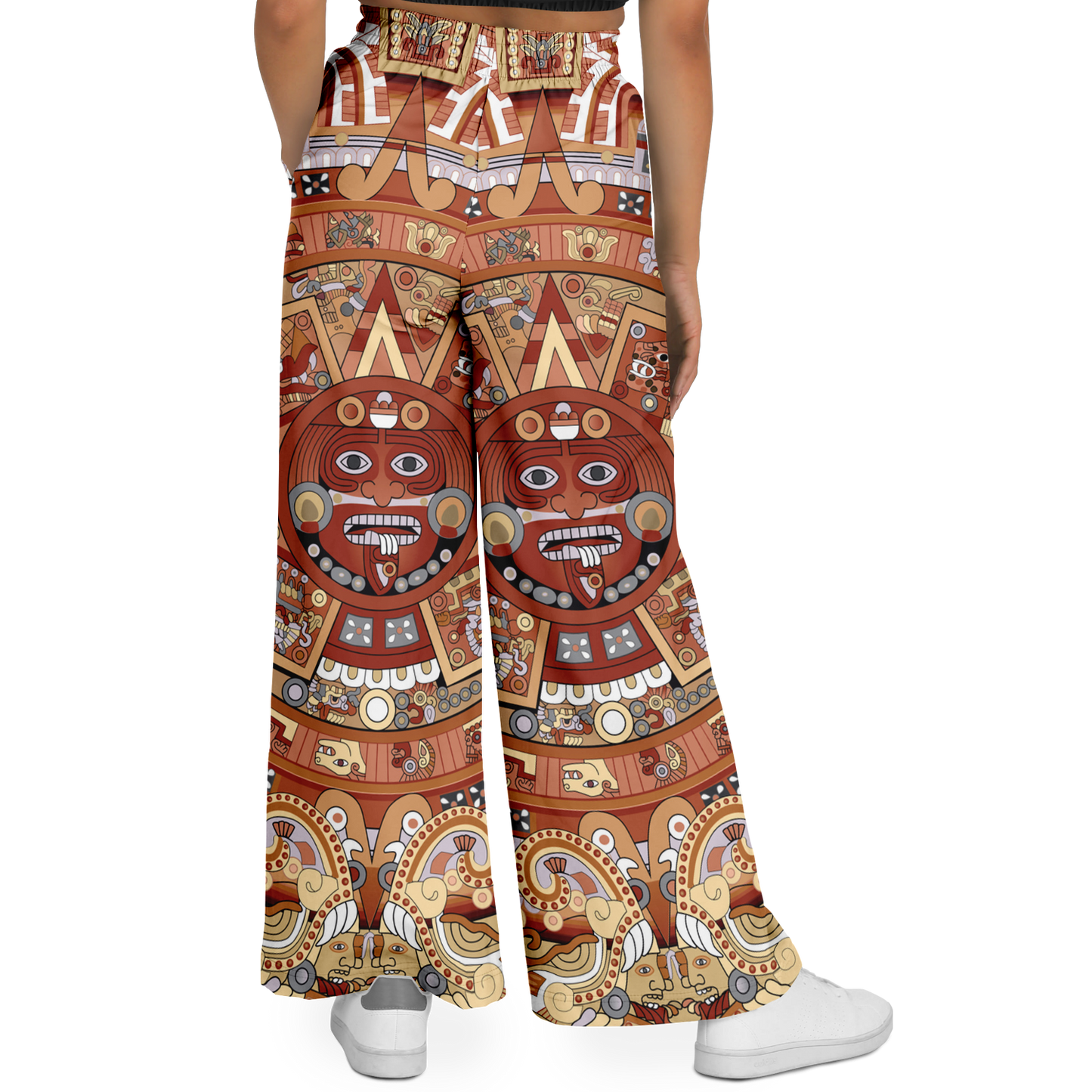 Rust & Tan Aztec Calendar - Flare Fleece Pant