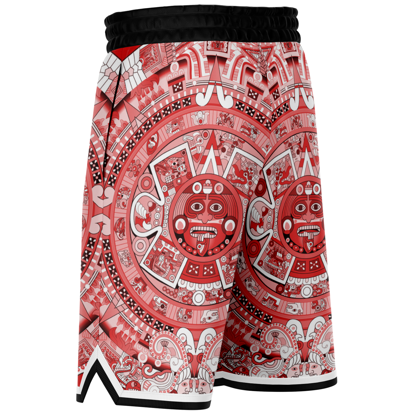 Aztec Calendar (Red & White) 2025 - Unisex Basketball Shorts