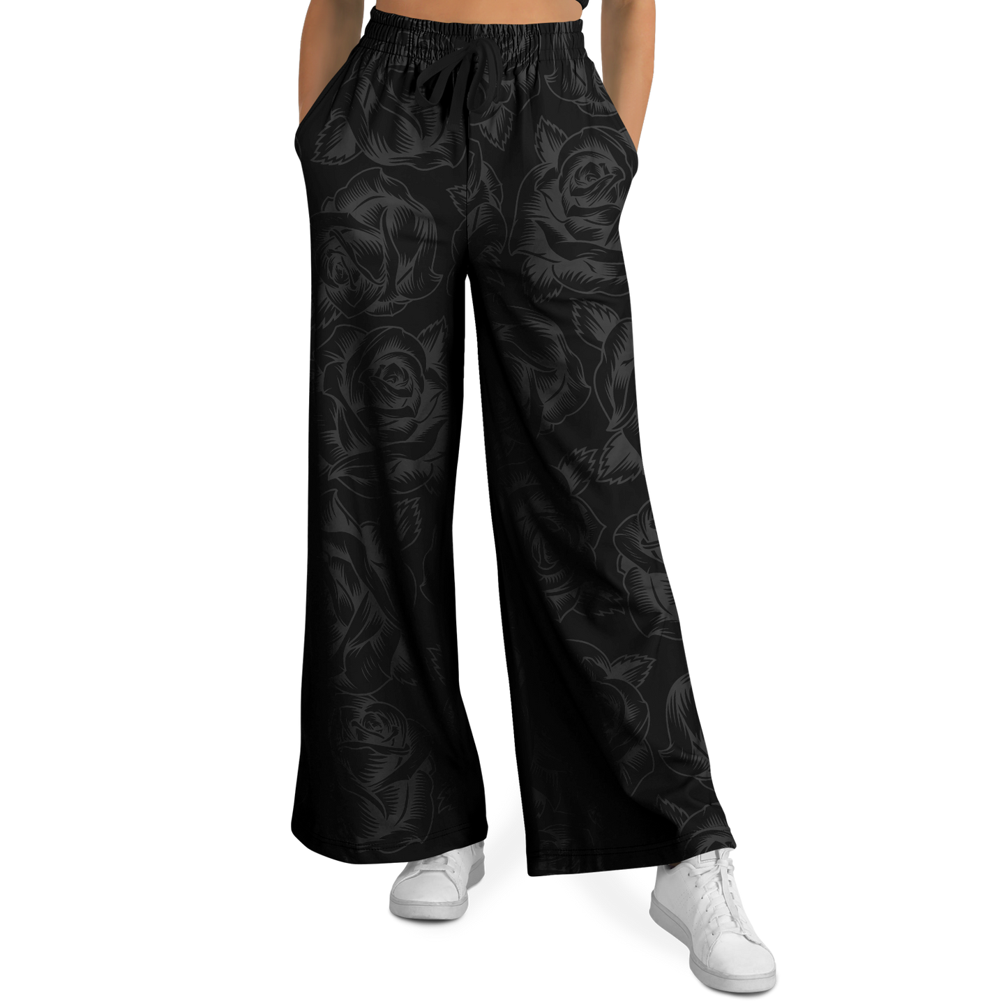 Black on Black Roses - Flare Fleece Pant