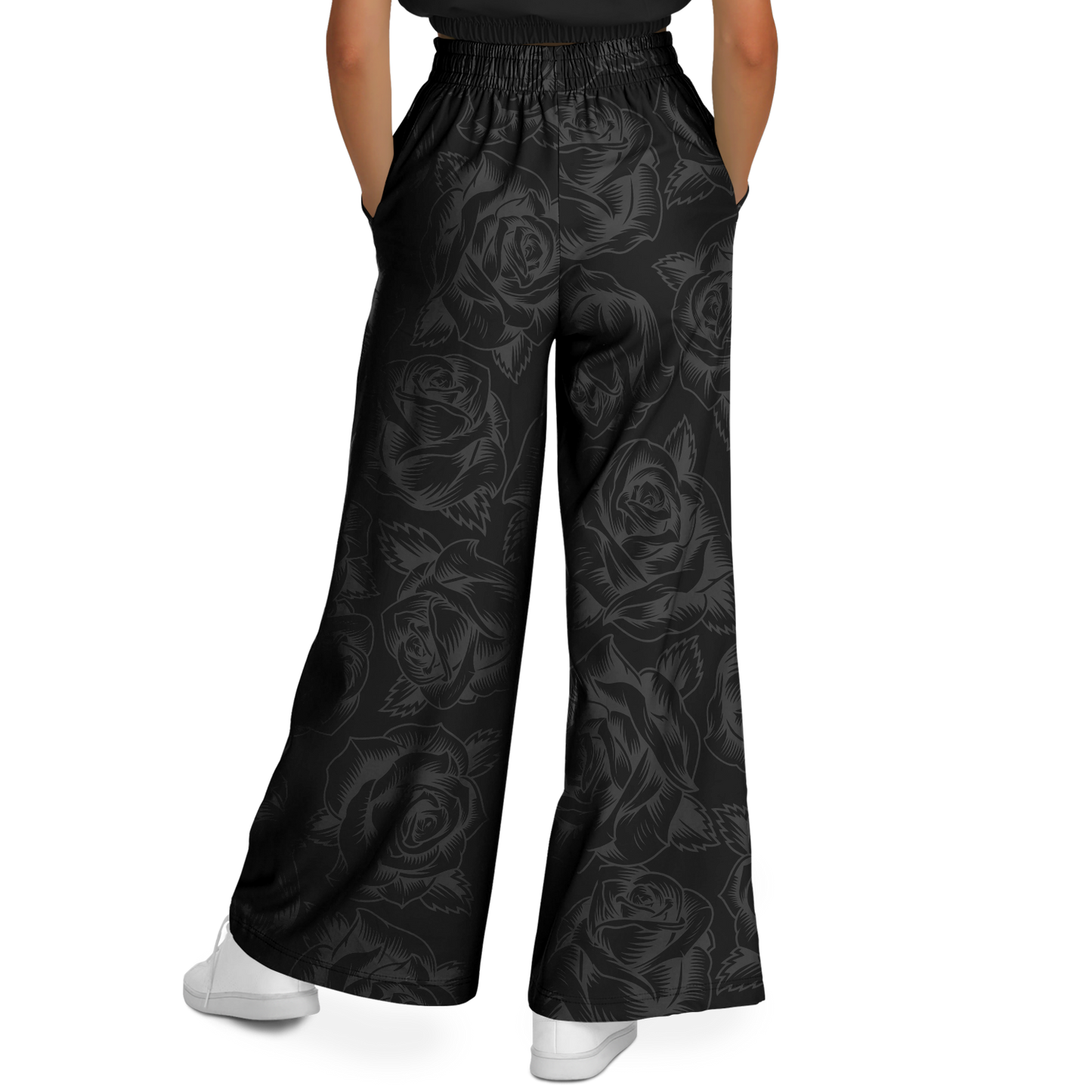 Black on Black Roses - Flare Fleece Pant