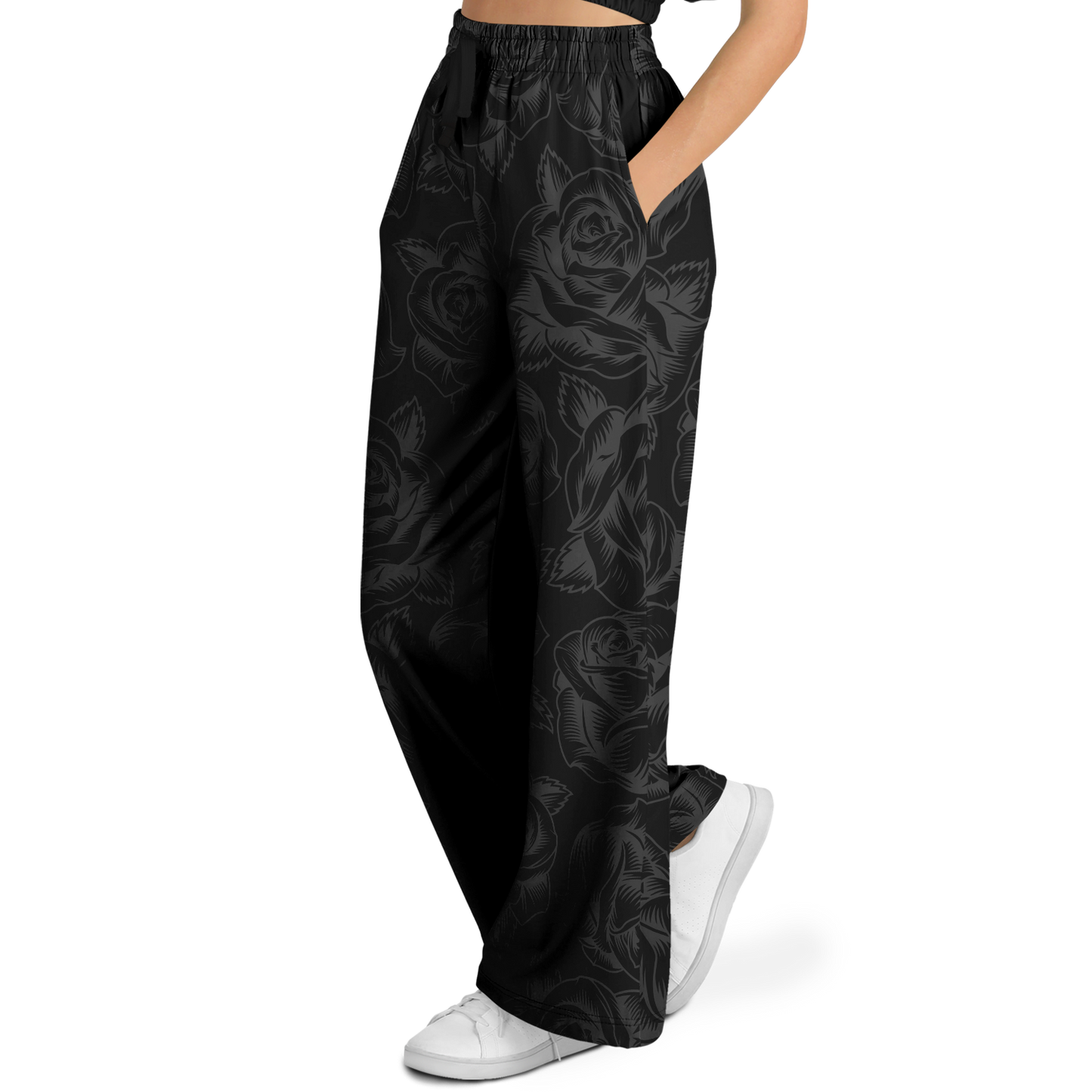 Black on Black Roses - Flare Fleece Pant