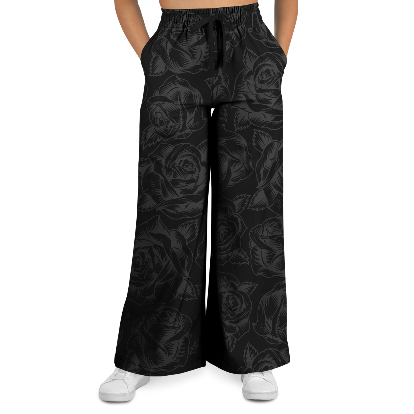 Black on Black Roses - Flare Fleece Pant