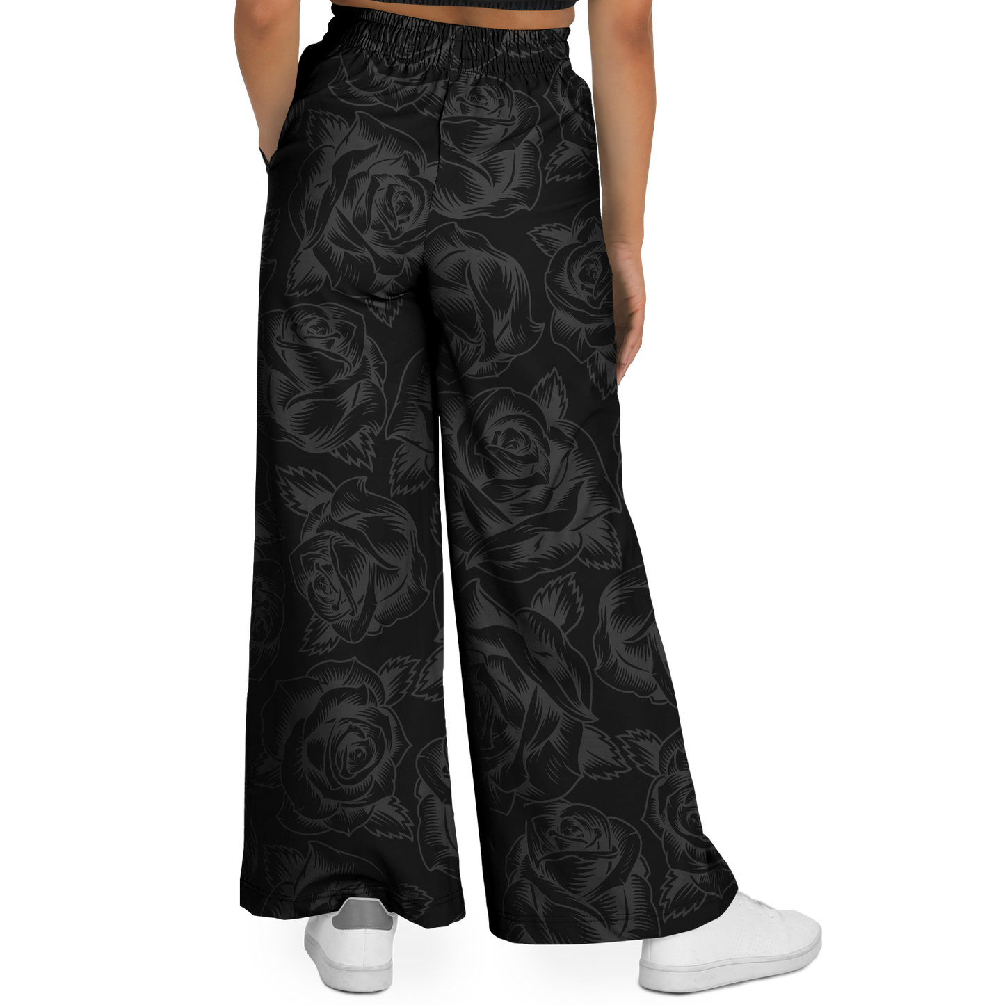 Black on Black Roses - Flare Fleece Pant