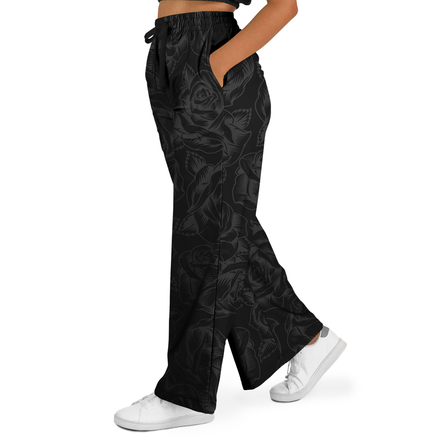 Black on Black Roses - Flare Fleece Pant