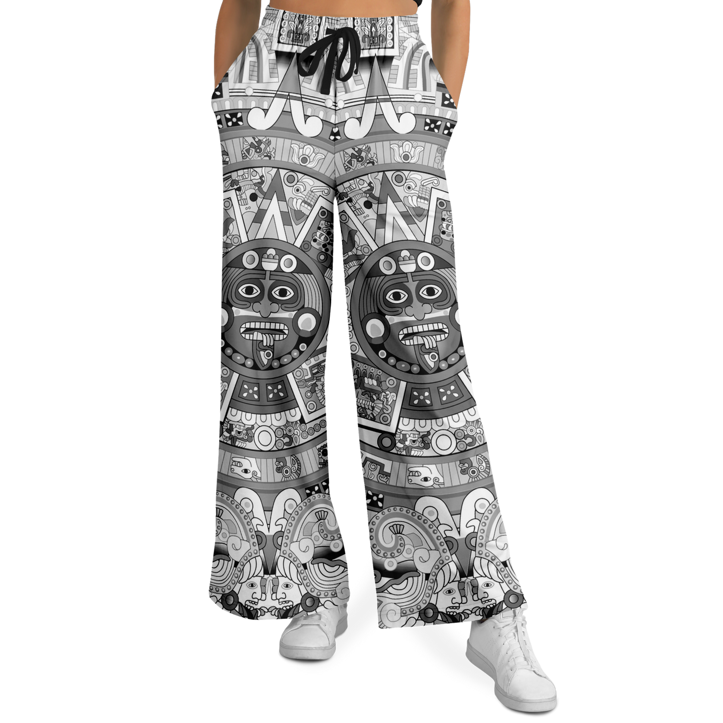Black & White Aztec Calendar - Flare Fleece Pant