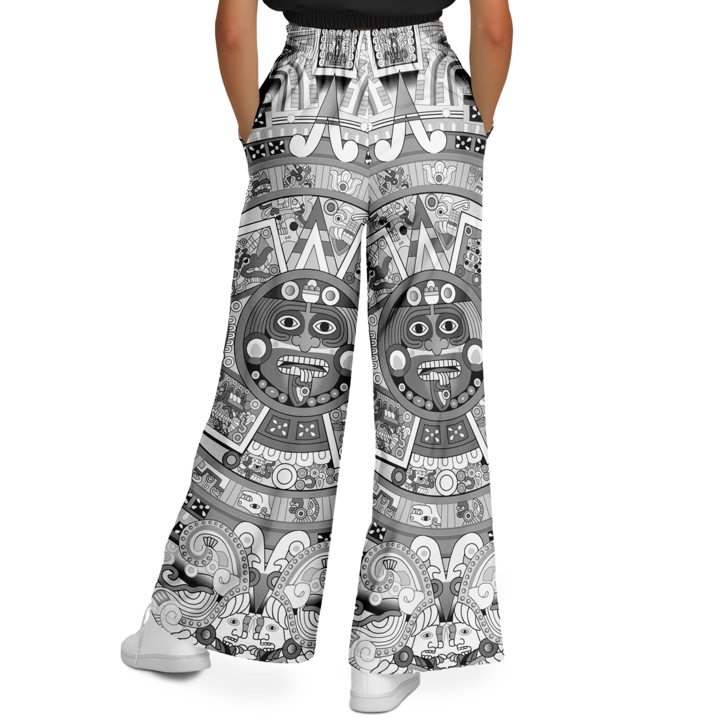 Black & White Aztec Calendar - Flare Fleece Pant
