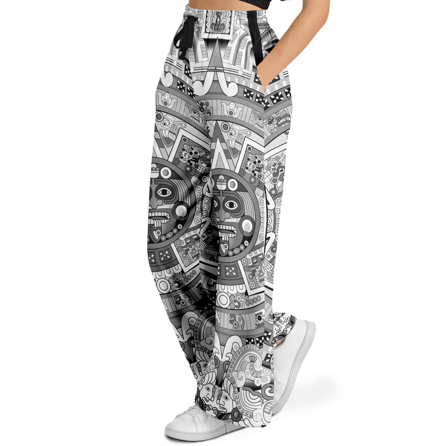 Black & White Aztec Calendar - Flare Fleece Pant