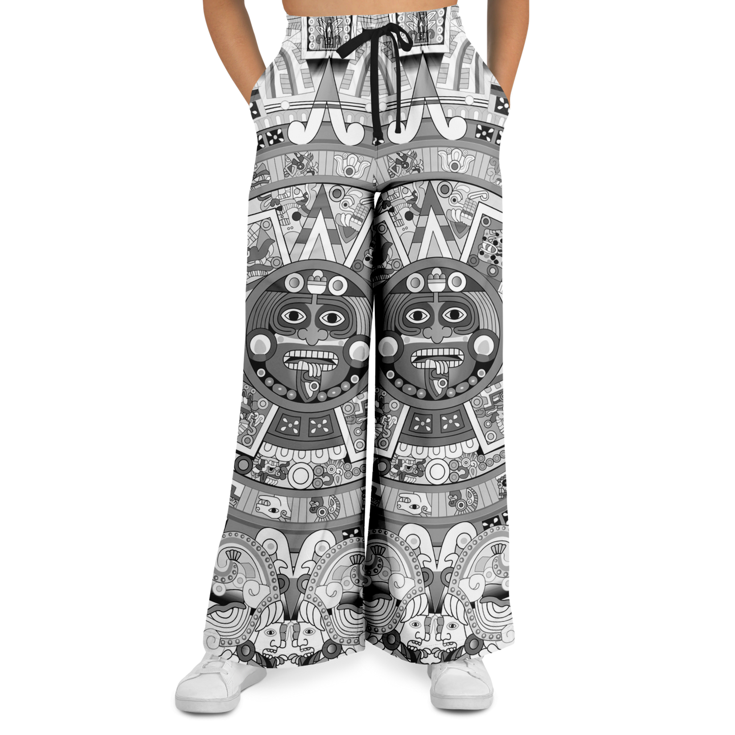 Black & White Aztec Calendar - Flare Fleece Pant