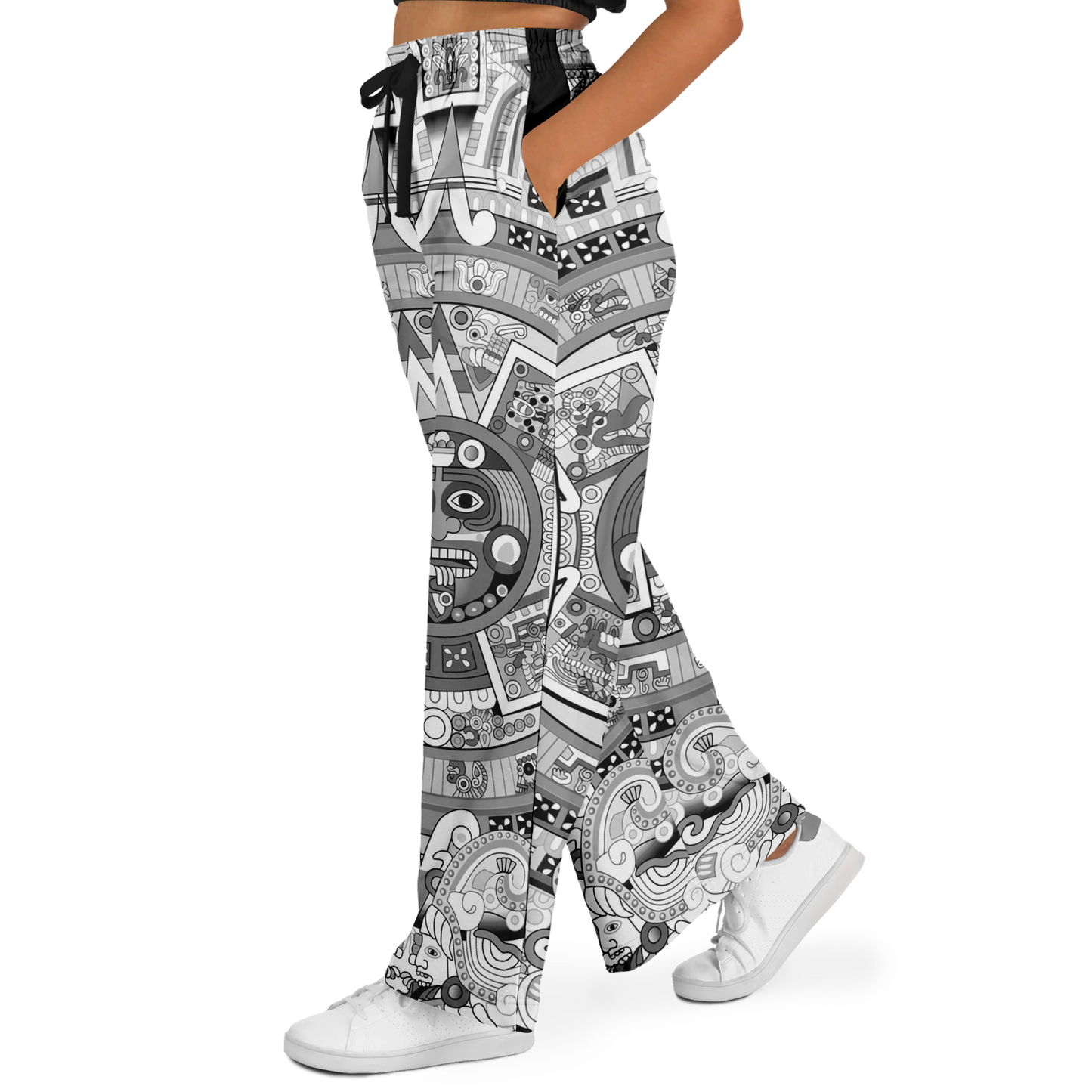 Black & White Aztec Calendar - Flare Fleece Pant