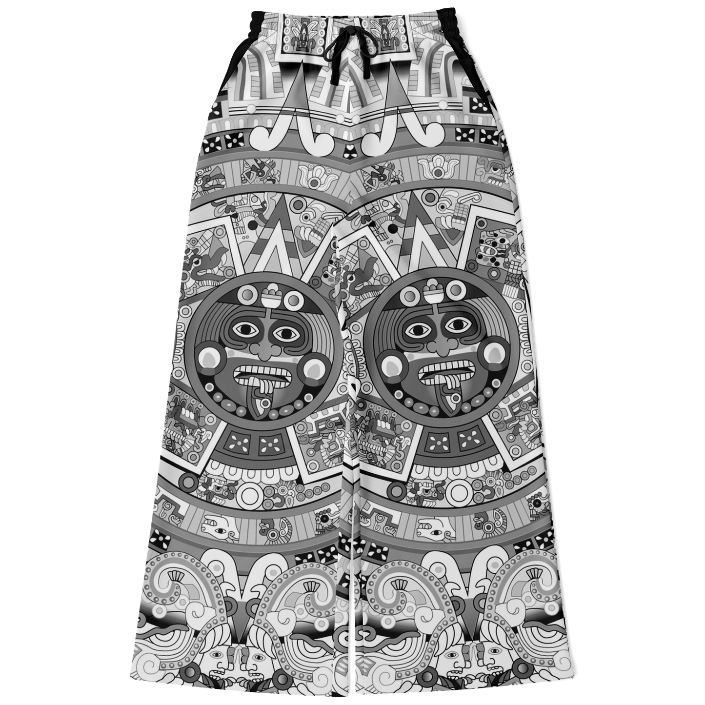 Black & White Aztec Calendar - Flare Fleece Pant
