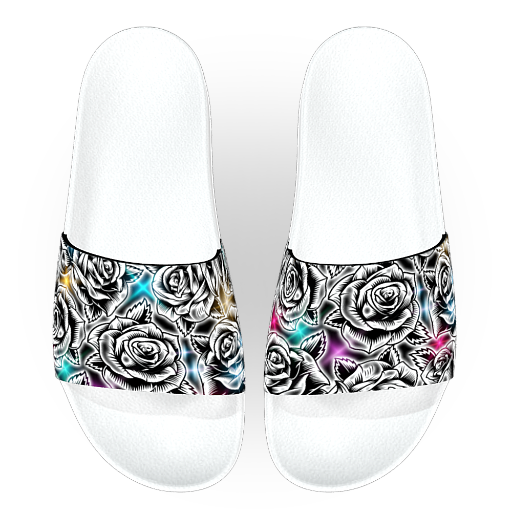 90s Black & White Disco Roses - Unisex Slide Sandal