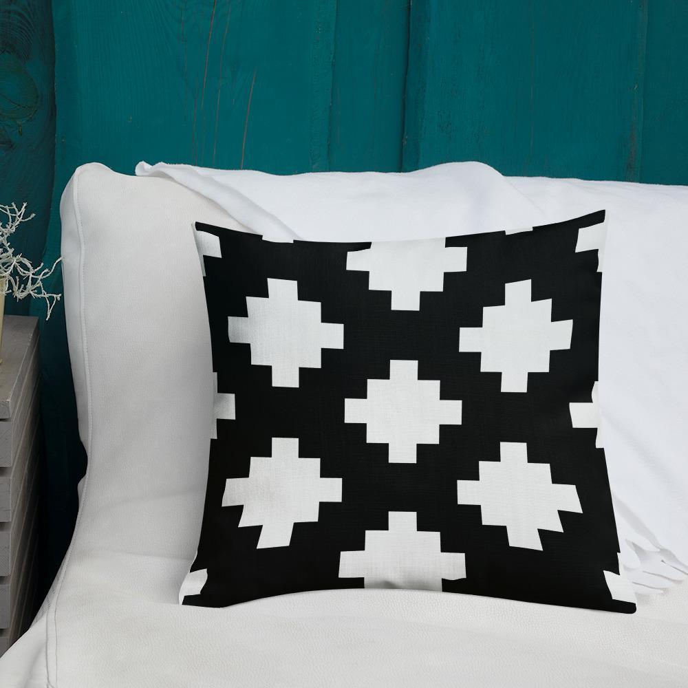 Black & White Mexica Pattern (with Gold Chimalli) - Premium Pillow (3 sizes)