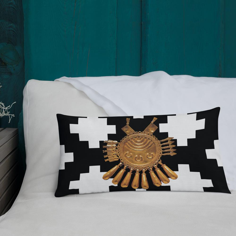 Black & White Mexica Pattern (with Gold Chimalli) - Premium Pillow (3 sizes)