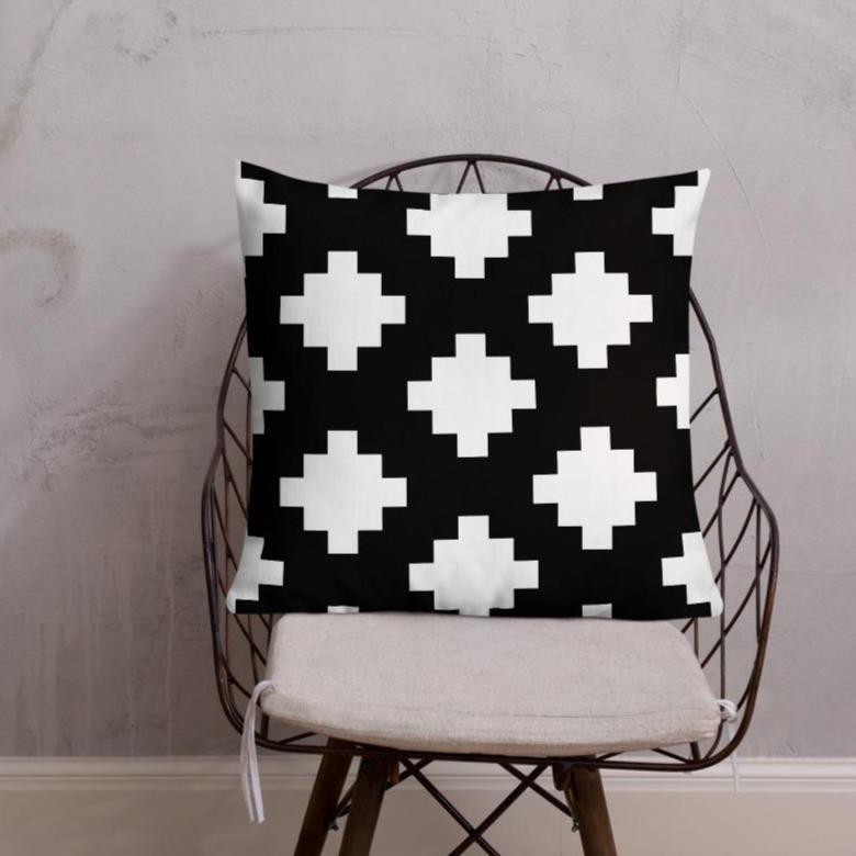 Black & White Mexica Pattern (with Gold Chimalli) - Premium Pillow (3 sizes)