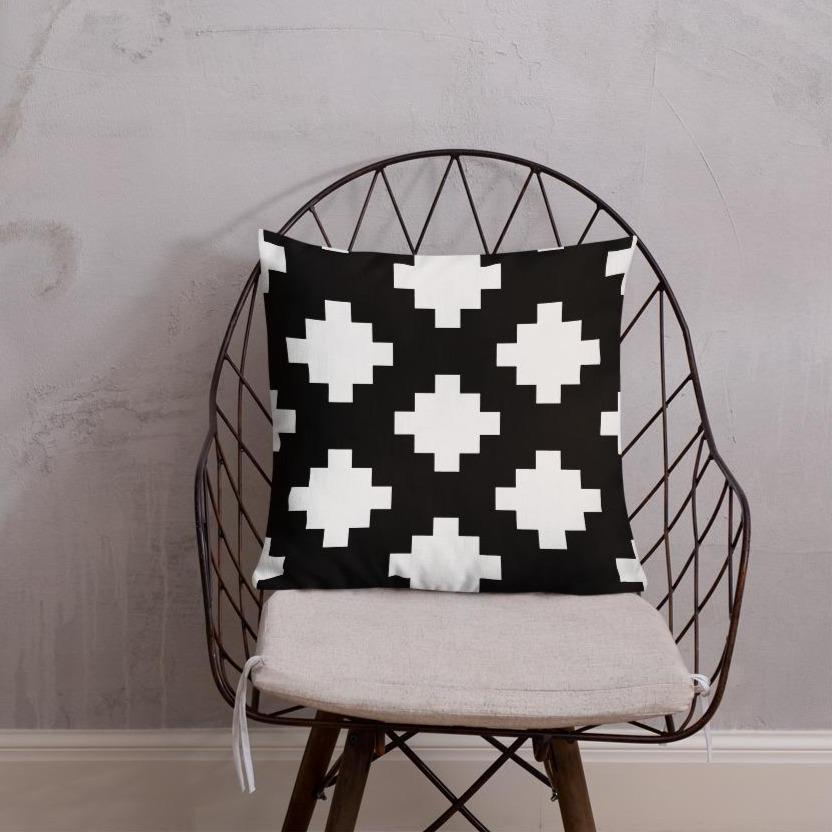Black & White Mexica Pattern (with Gold Chimalli) - Premium Pillow (3 sizes)