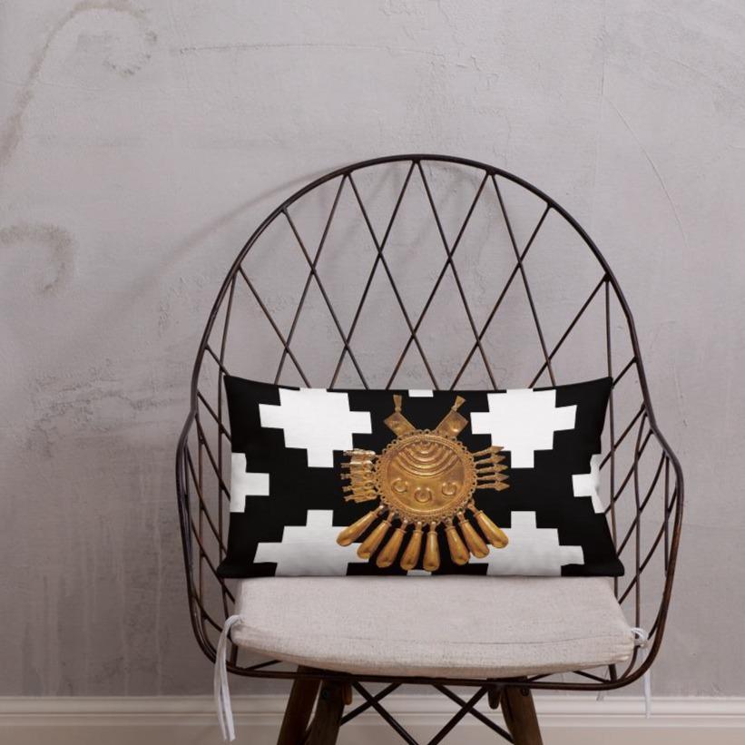 Black & White Mexica Pattern (with Gold Chimalli) - Premium Pillow (3 sizes)