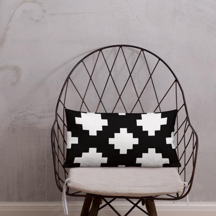 Black & White Mexica Pattern (with Gold Chimalli) - Premium Pillow (3 sizes)