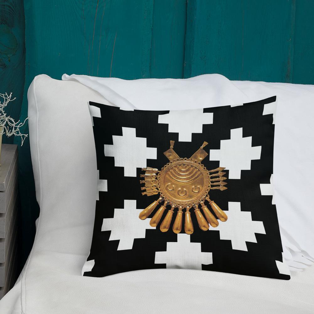 Black & White Mexica Pattern (with Gold Chimalli) - Premium Pillow (3 sizes)