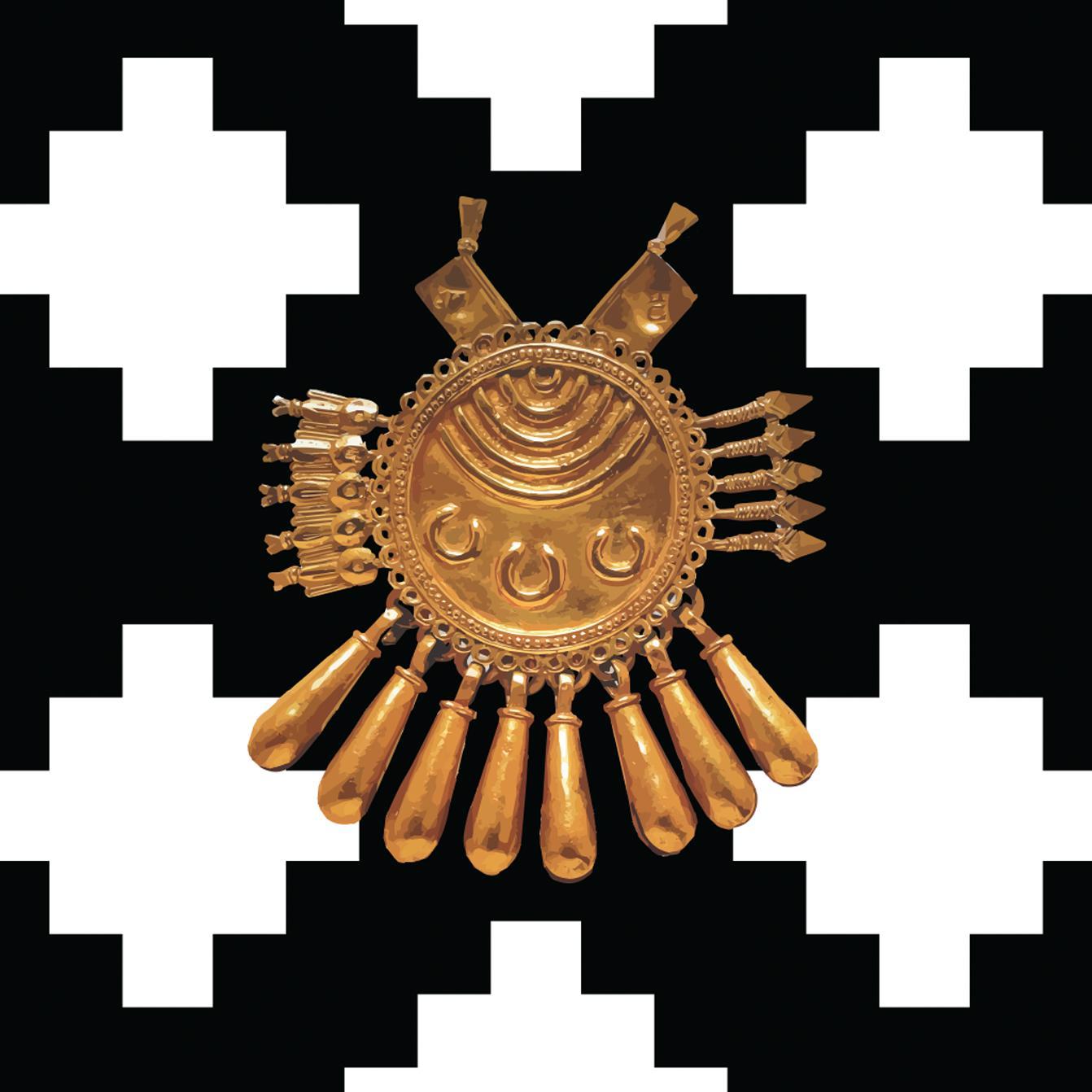 Black & White Mexica Pattern (with Gold Chimalli) - Unisex Track Jacket