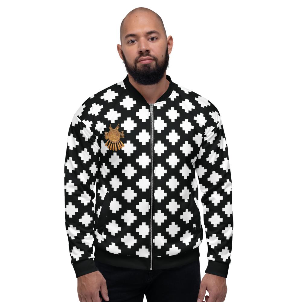 Black & White Mexica Pattern (with Gold Chimalli) - Unisex Track Jacket