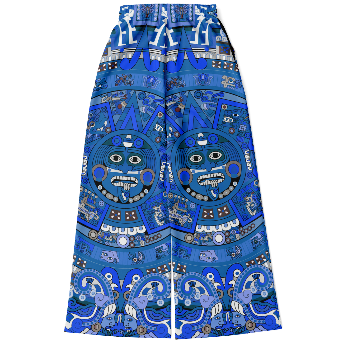 Blue & Black Aztec Calendar - Flare Fleece Pant