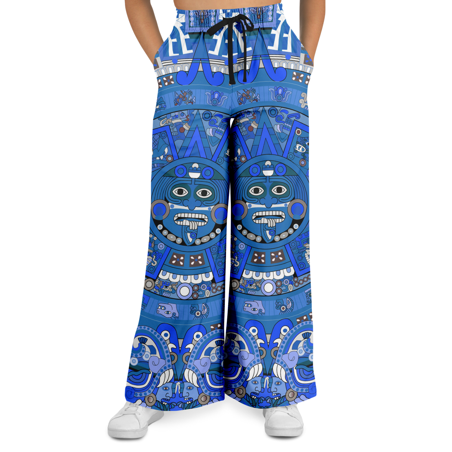 Blue & Black Aztec Calendar - Flare Fleece Pant
