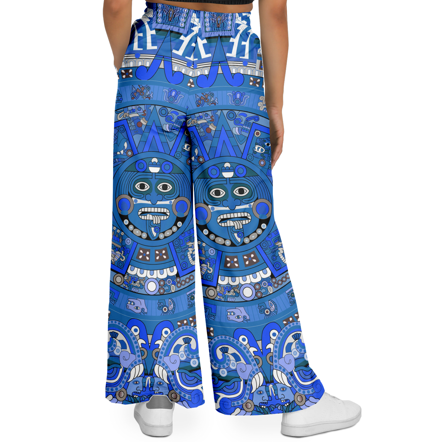 Blue & Black Aztec Calendar - Flare Fleece Pant